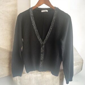 Chic Black Cardigan with Silver Accents